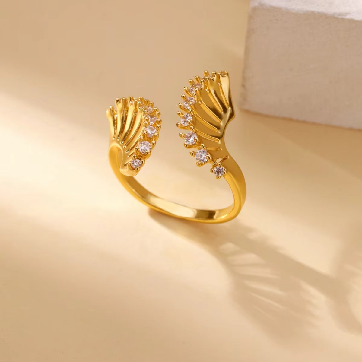 Wholesale Stainless steel zircon adjustable heart flower and butterfly ring