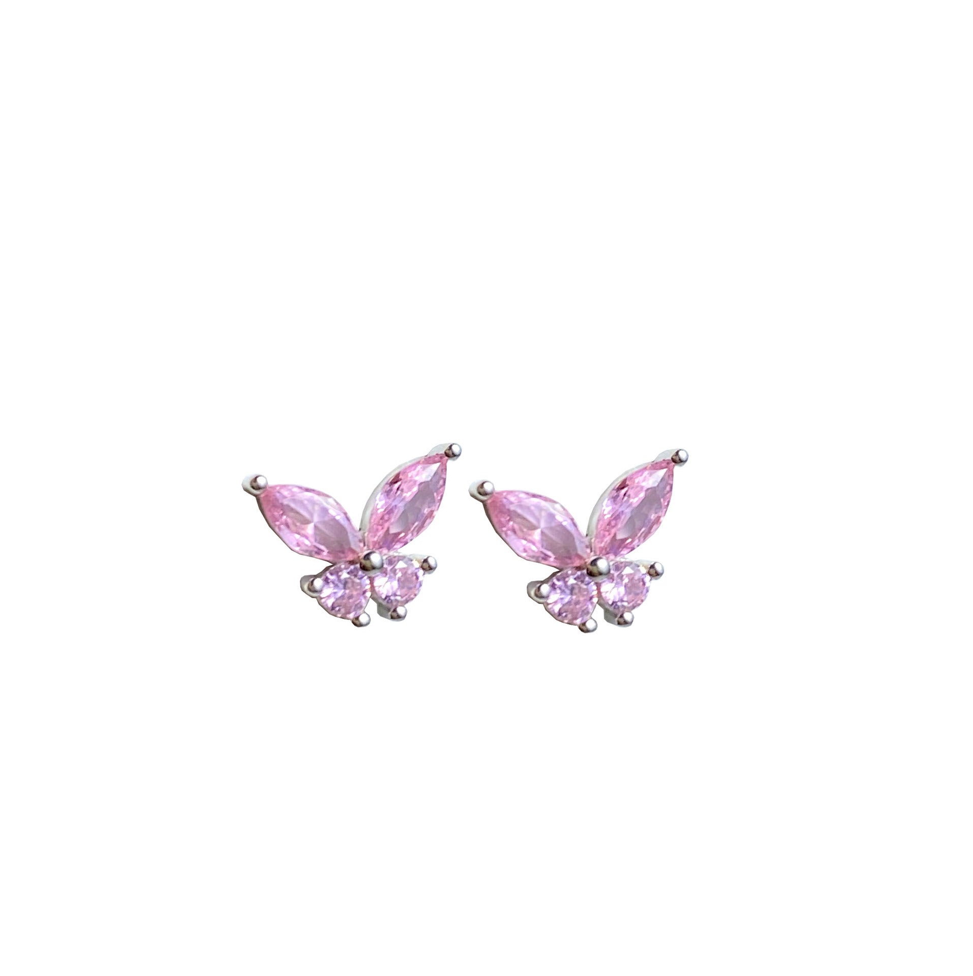 Wholesale  S925 Sterling Silver Earrings Pink Diamond Butterfly Style Earrings