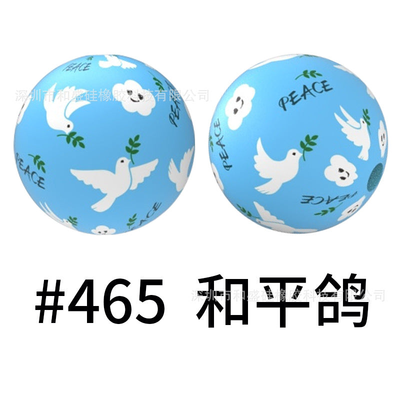 Wholesale 50pcs 15mm Western Style Leopard Skull Color Aztec Printed Silicone Balls Beads ACC-BDS-HeSheng001