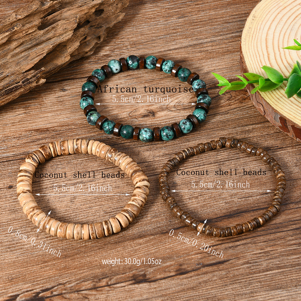 Wholesale Bohemian Coconut Shell Turquoise Beaded  Bracelet