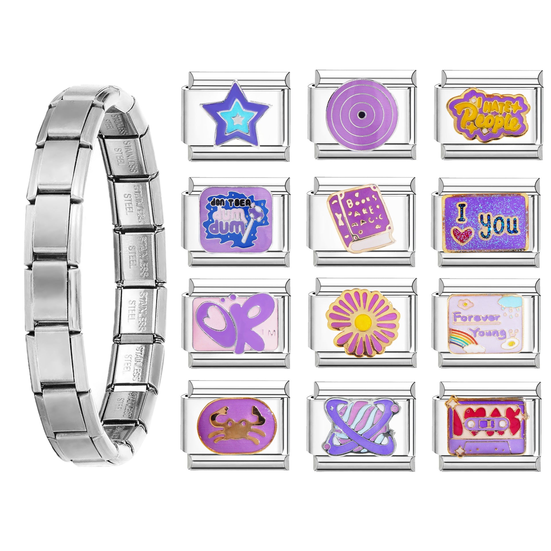 Wholesale 9mm Italian Charm Starter Bracelets DIY square Single Section Creative Stainless Steel Composable Bracelet