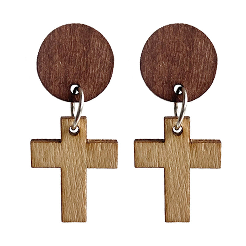 Wholesale 3 pairs/ pack Wooden Cross Cactus Western Style Earrings