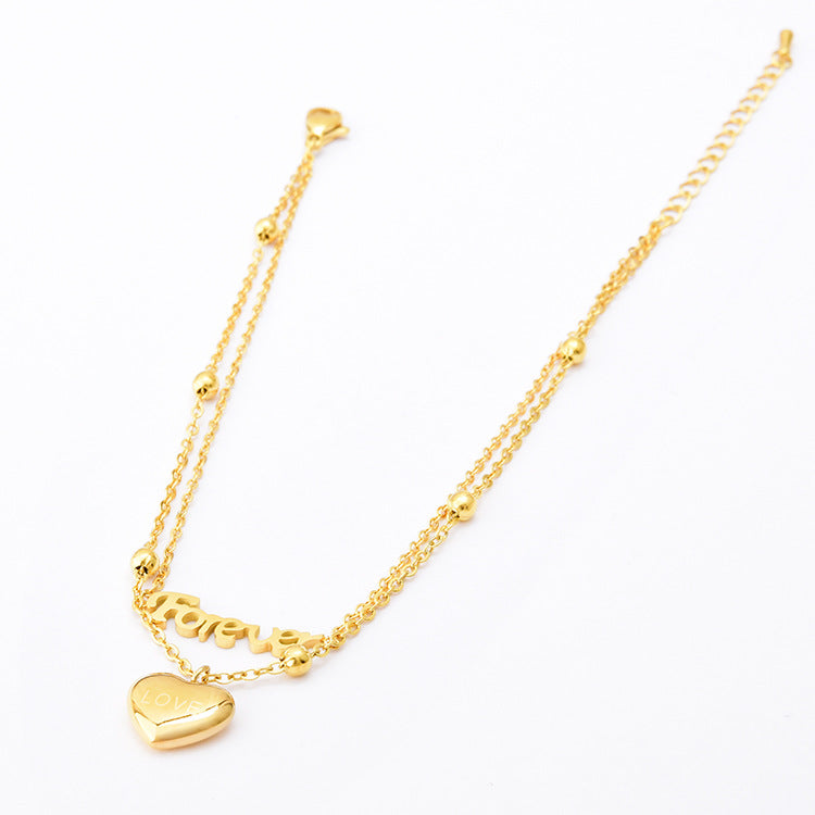 Wholesale Titanium Steel elegant double-layer letter anklet heart-shaped pendant beach anklet