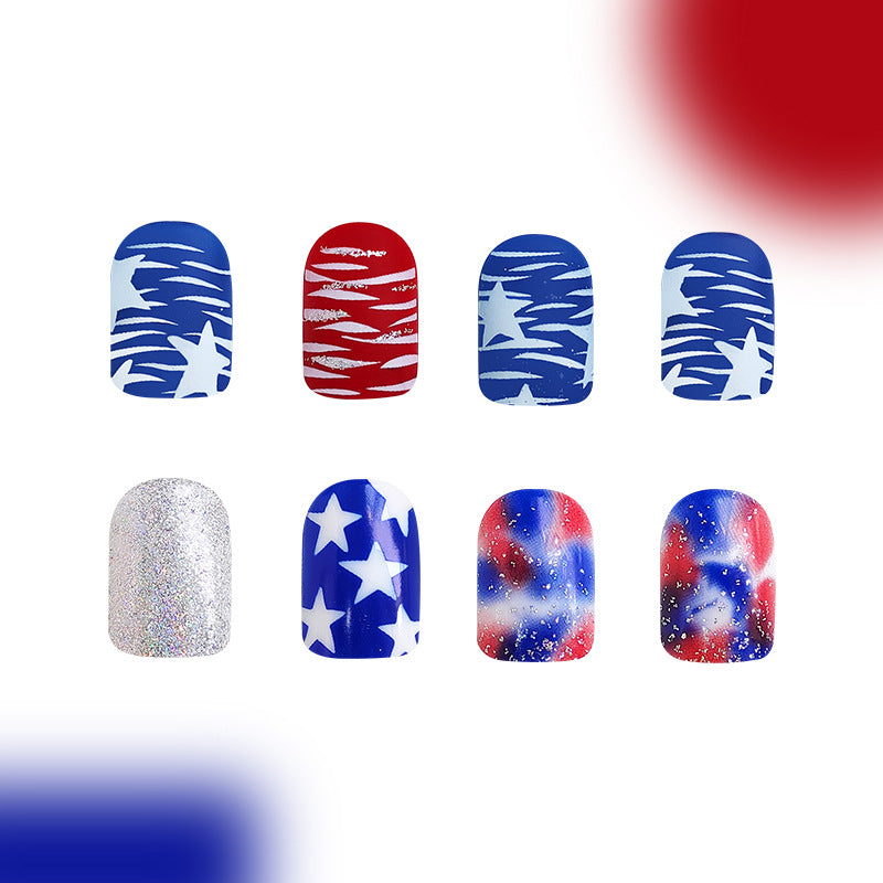 Wholesale 96 Pieces/4 Boxes American Independence Day Short Glitter Striped Manicure Press-on Nails Kits Nail Stickers ACC-NS-GuaiXL041