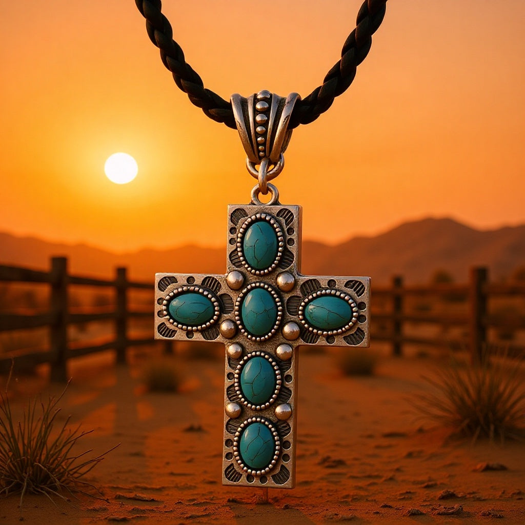 Wholesale Rhinestone Cross Pendant Necklace with Leather Rope,  Boho Style Fashion Accessory for Women