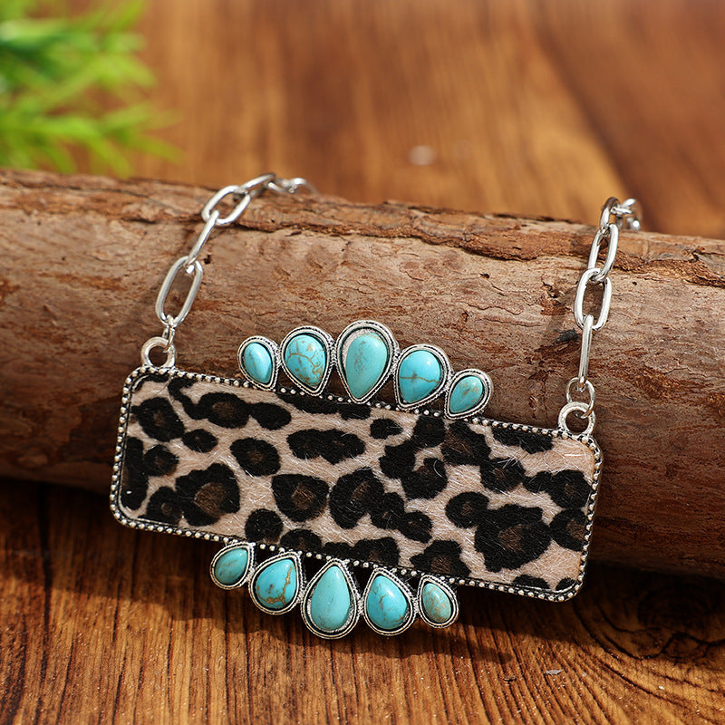 Wholesale Retro Bohemian Necklace with Leopard Print Inlay