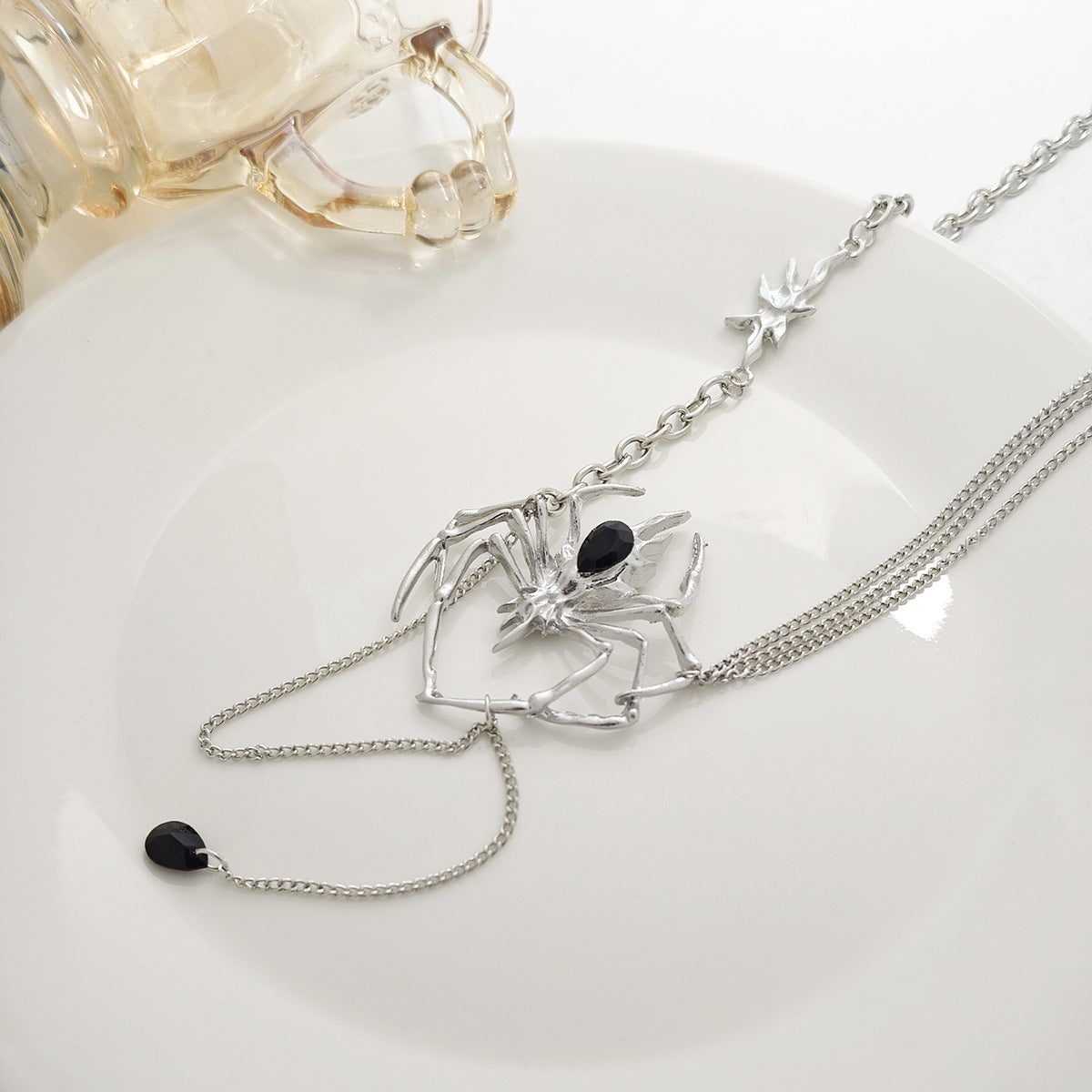 Wholesale Black Gemstone Spider Pendant Necklace