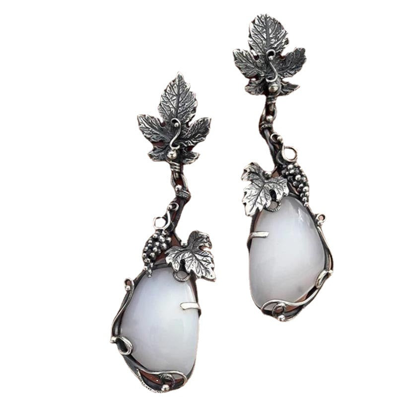 Wholesale Ancient Silver Metal Vine Leaf Handmade Earrings