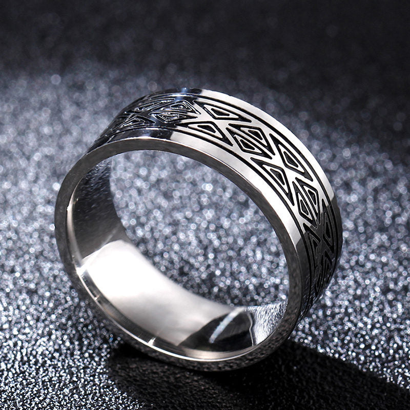 Wholesale 8mm Men's Titanium Steel Retro Fish Pattern Blackened Rings ACC-RS-GouYa005