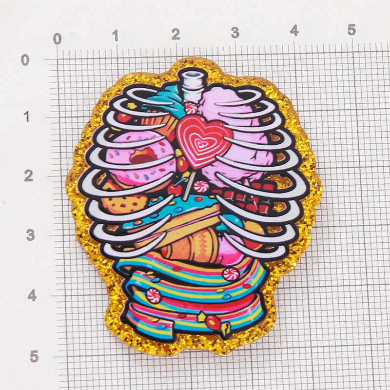 Wholesale 10pcs DIY Flatback Cartoon Acrylic Flatback Badge Reels Retractable Keychain DIY Accessories