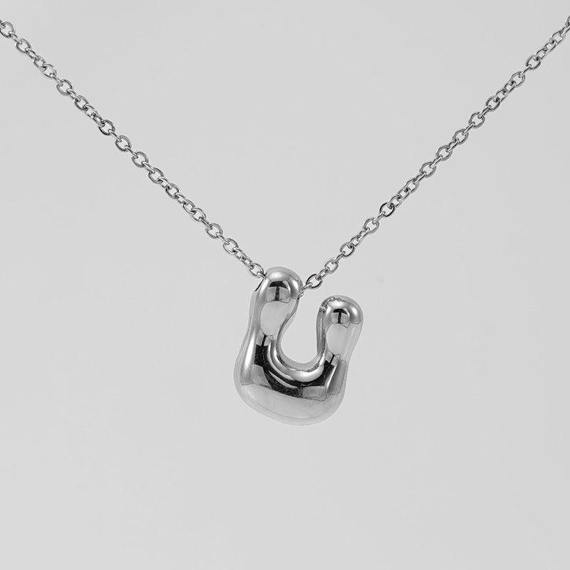Wholesale  titanium steel smooth bubble letter necklace
