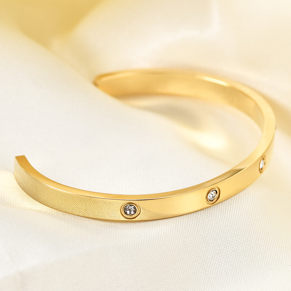 Wholesale Titanium Steel C-shaped 5mm diamond 18K gold bracelet