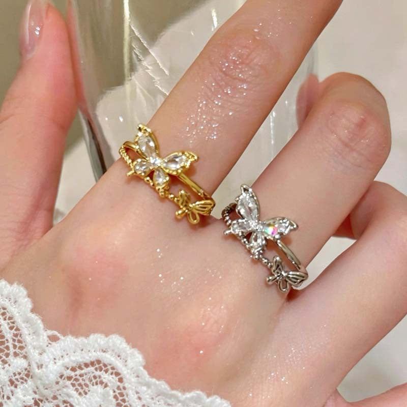 Wholesale Sweet and Delicate Butterfly Ring for Women,  Unique Design,  Versatile Stackable Index Finger Ring,  High-End Light Luxury Open-Ended Ring