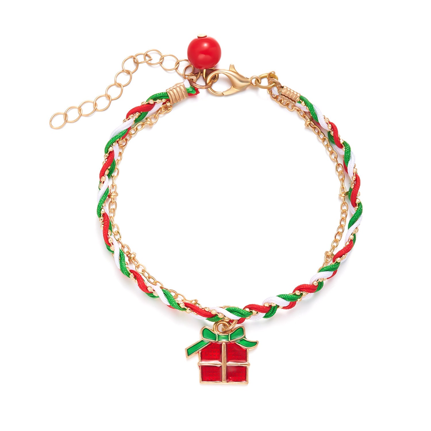 Wholesale  Christmas dripping oil  round beads twist woven three-layer pendant bracelet