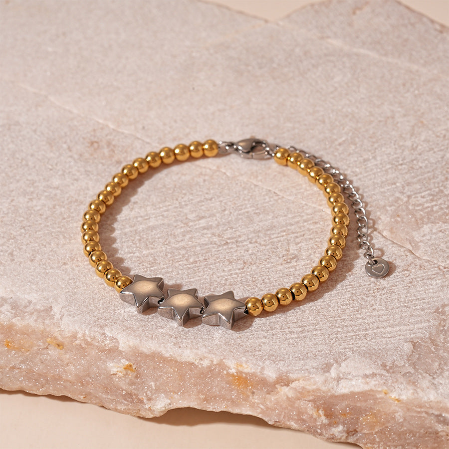 Wholesale Titanium  steel butterfly star flower beaded bracelet