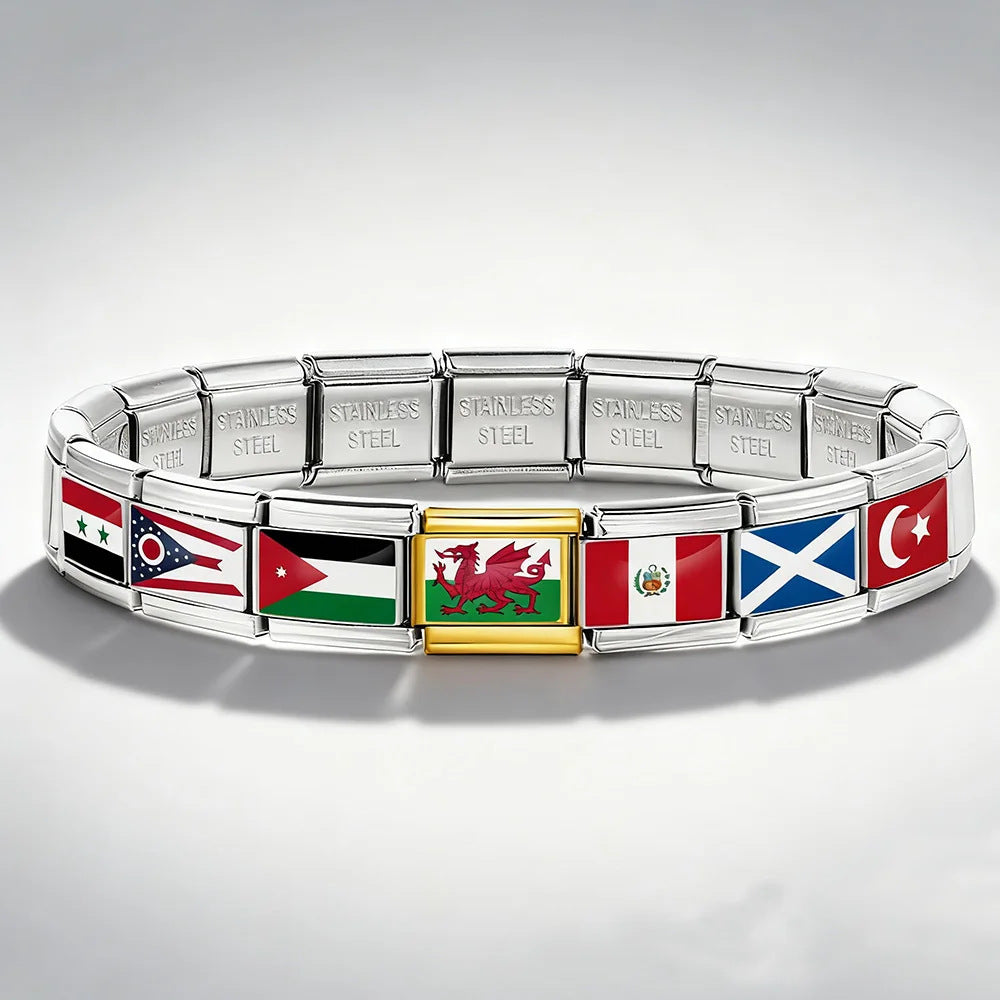 Wholesale 9mm Italian Charm Starter Bracelets DIY Flag Series Stainless Steel Composable Bracelet