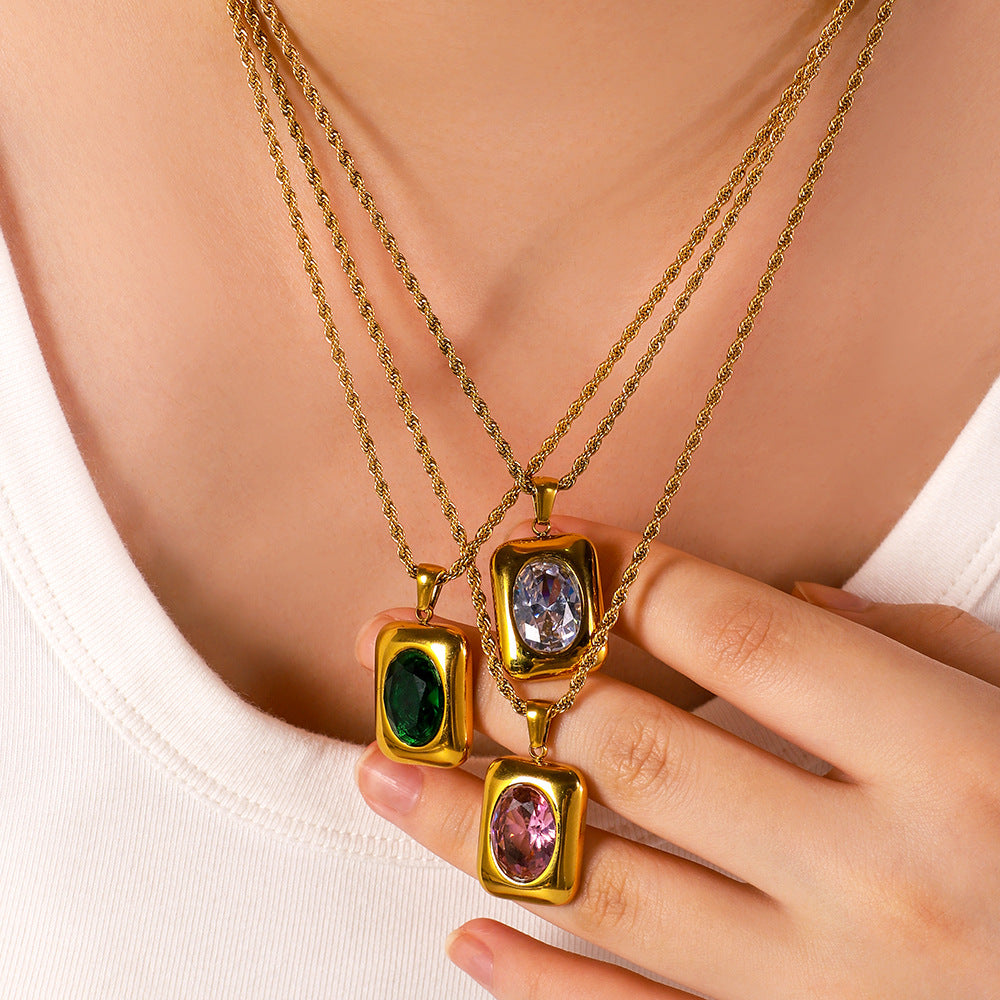 Wholesale 18K Gold Stainless Steel Pendant with Zircon and Twisted Chain Choker Necklaces ACC-NE-XinY008