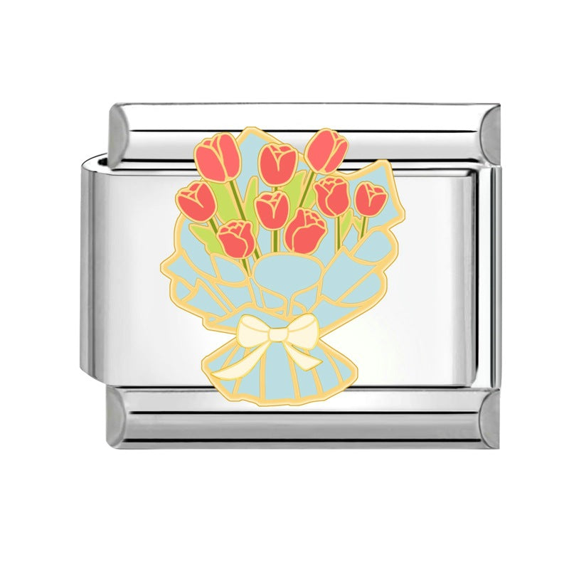 Wholesale Italian Charm Bracelet 9mm DIY Splicing Creative Flower Plant Stainless Steel Composable Bracelet