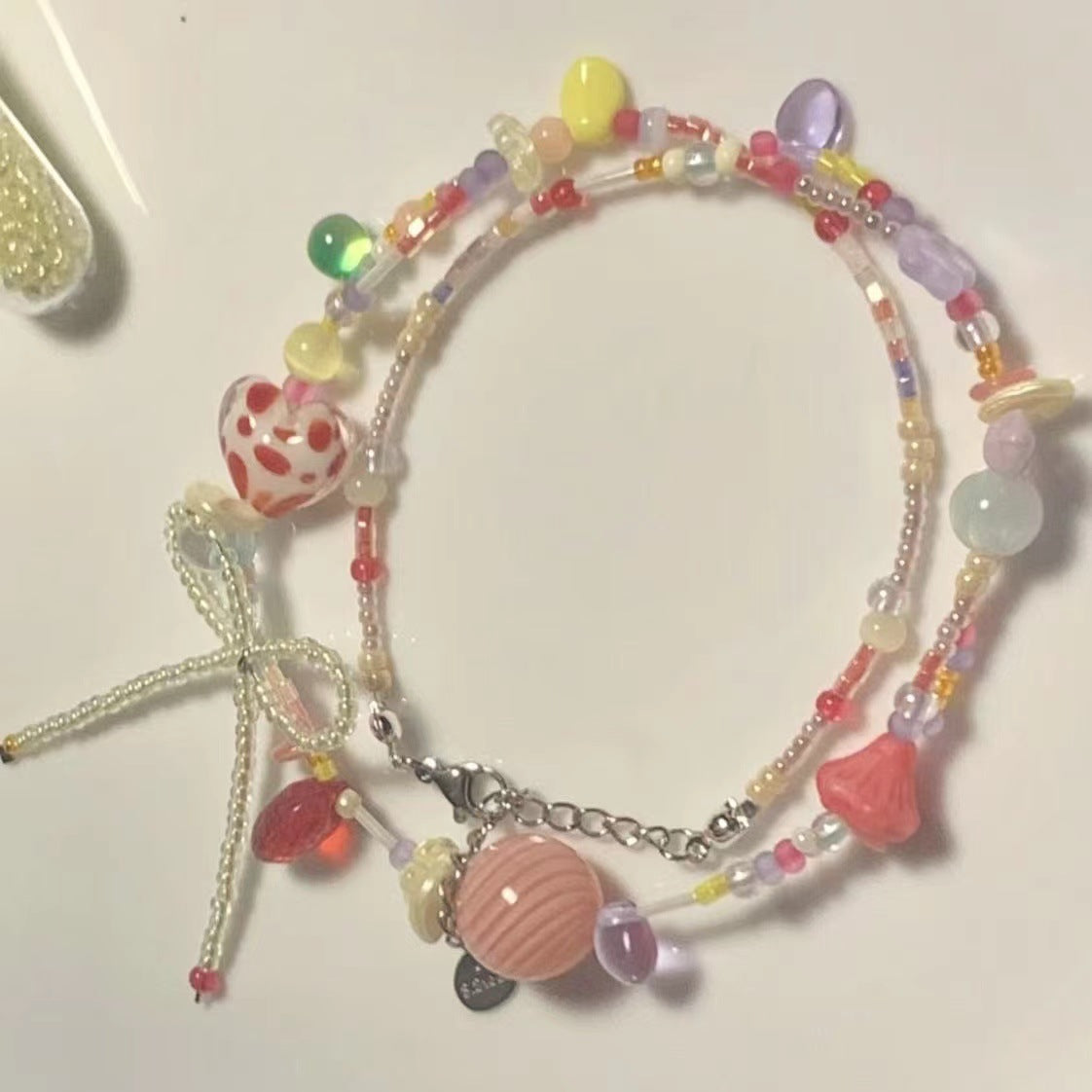 Wholesale Strawberry bubble summer dopamine bow red heart sweet colorful beaded necklace