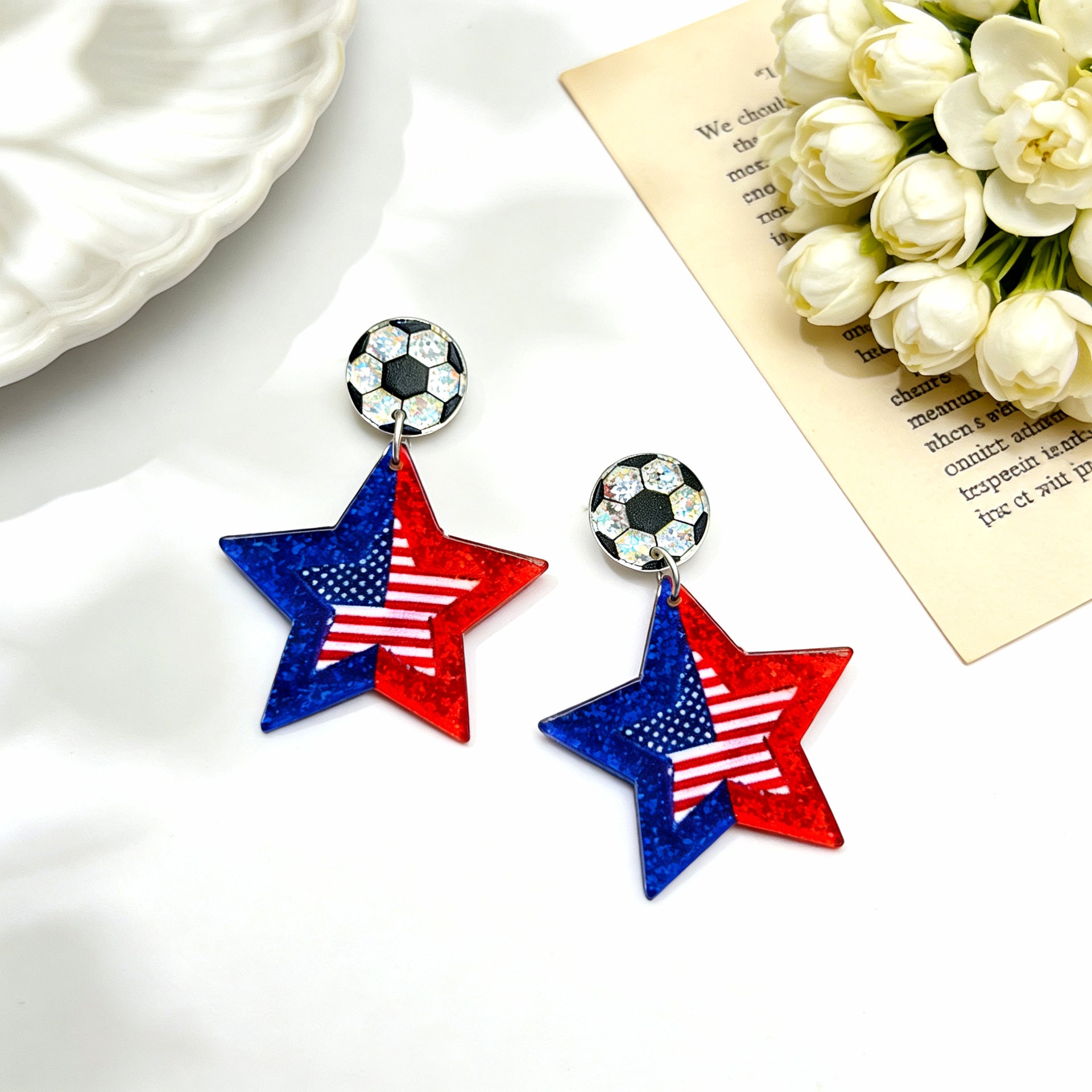 Wholesale Acrylic US Canada Mexico World Cup American Flag Print Earrings