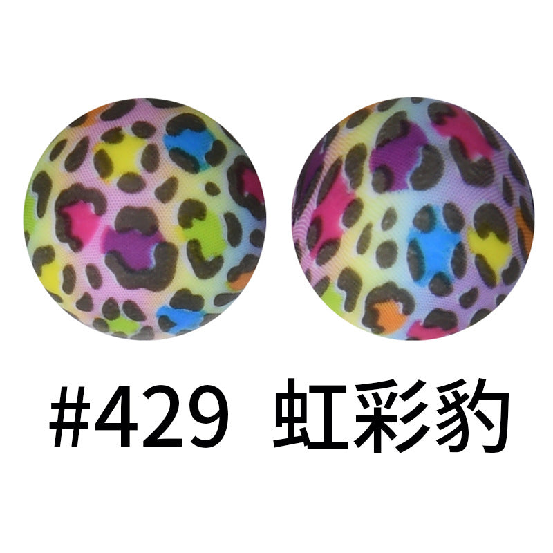 Wholesale 50pcs 15mm Western Style Leopard Skull Color Aztec Printed Silicone Balls Beads ACC-BDS-HeSheng002