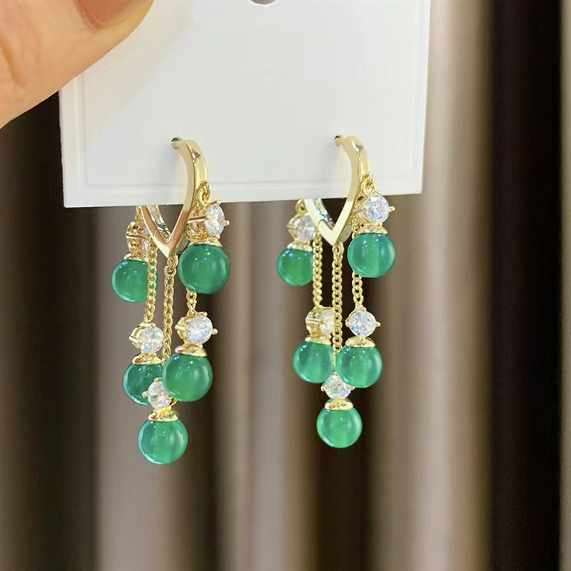 Wholesale Tassel Emerald Beaded Long Earrings