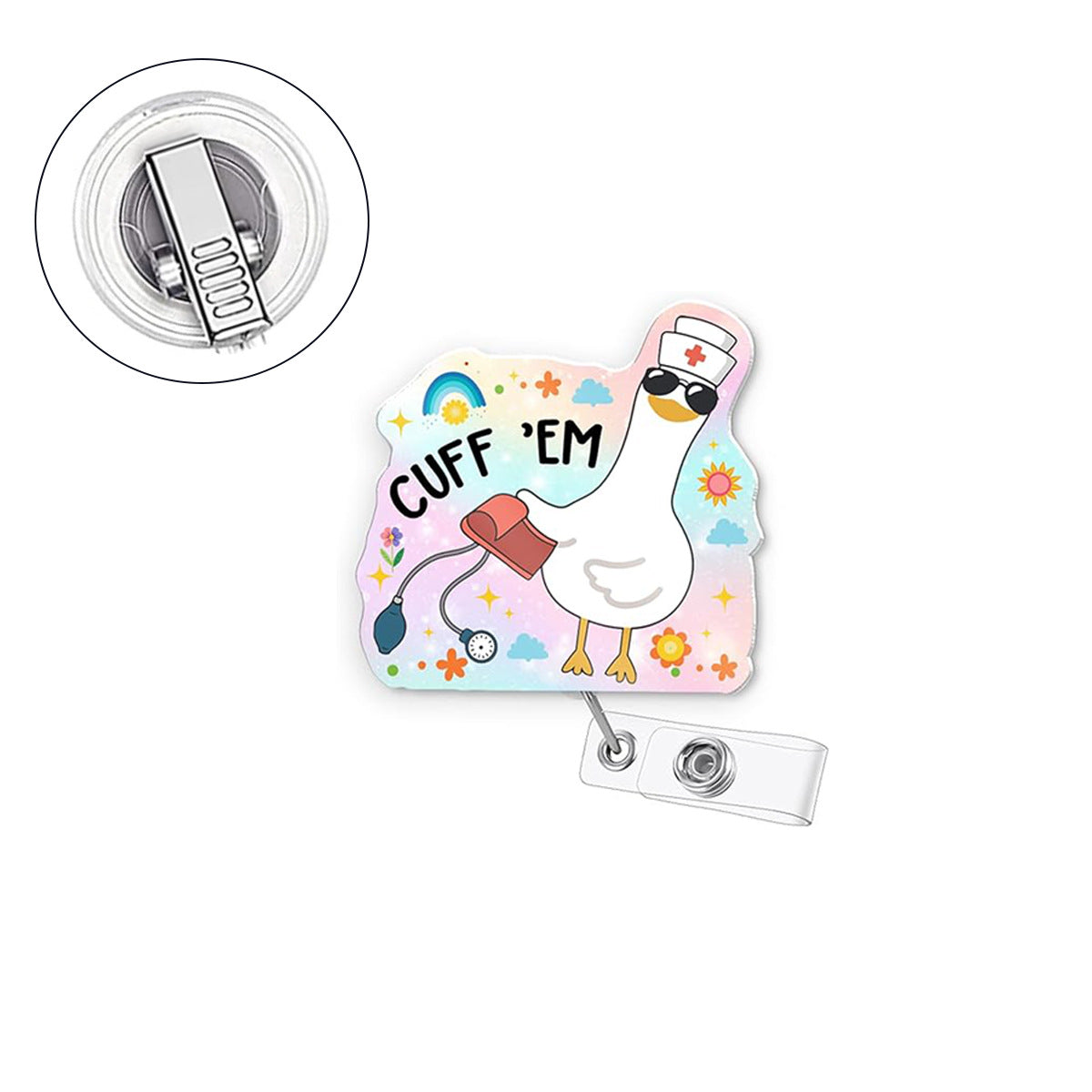 Wholesale Easy-Pull Clip Acrylic Pink Goose  Badge Reels