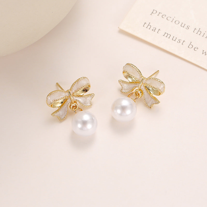 Wholesale Bow Dropping Oil 925 Silver Pin Fashion Bow Diy Tassel Earrings