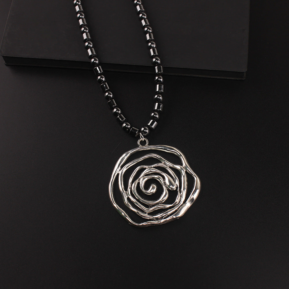 Wholesale Black Gallstone Red Iron Mineral Alloy Ancient Silver Pendant  Necklace