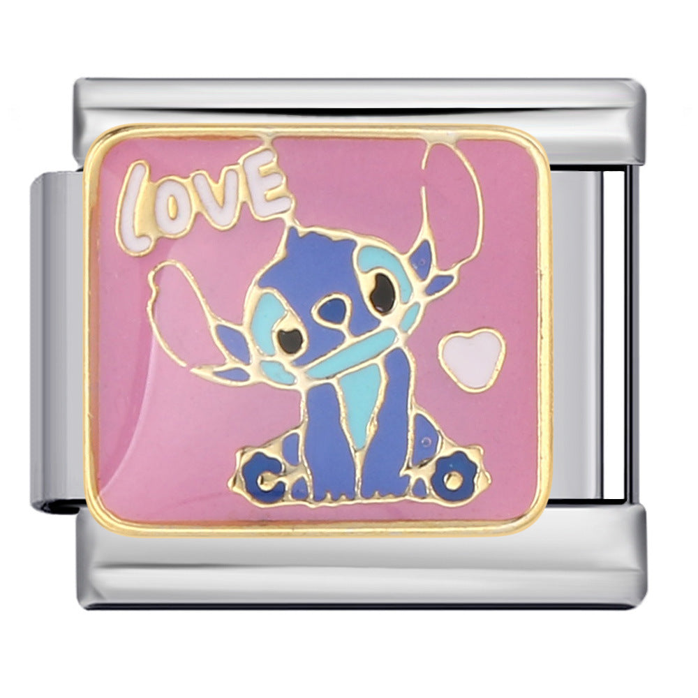 Wholesale Italian Module Bracelet Stainless Steel Welding Gold Plated Oil Drop Cartoon DIY Charms