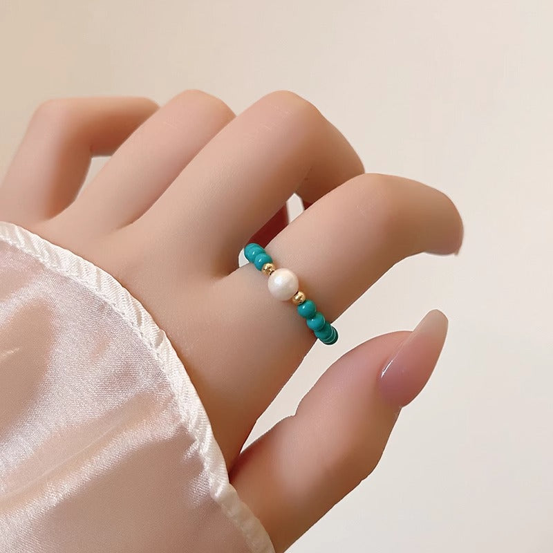 Wholesale Pearl Turquoise Ring  Elastic Adjustable Ring