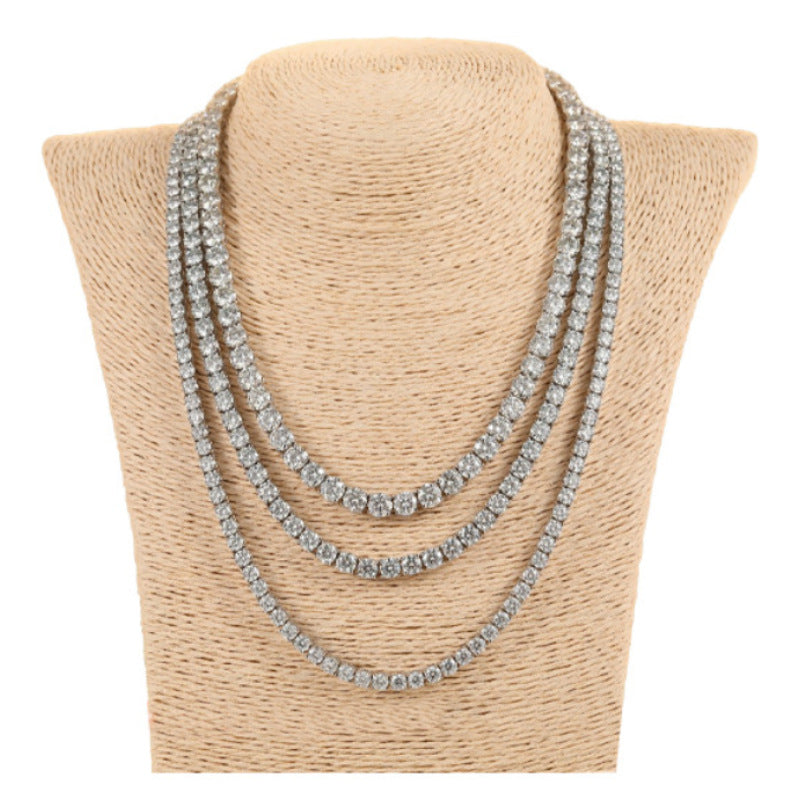 Wholesale Diamond Gold Silver Square Claw Chain Rhinestone Necklace ACC-NE-LR011