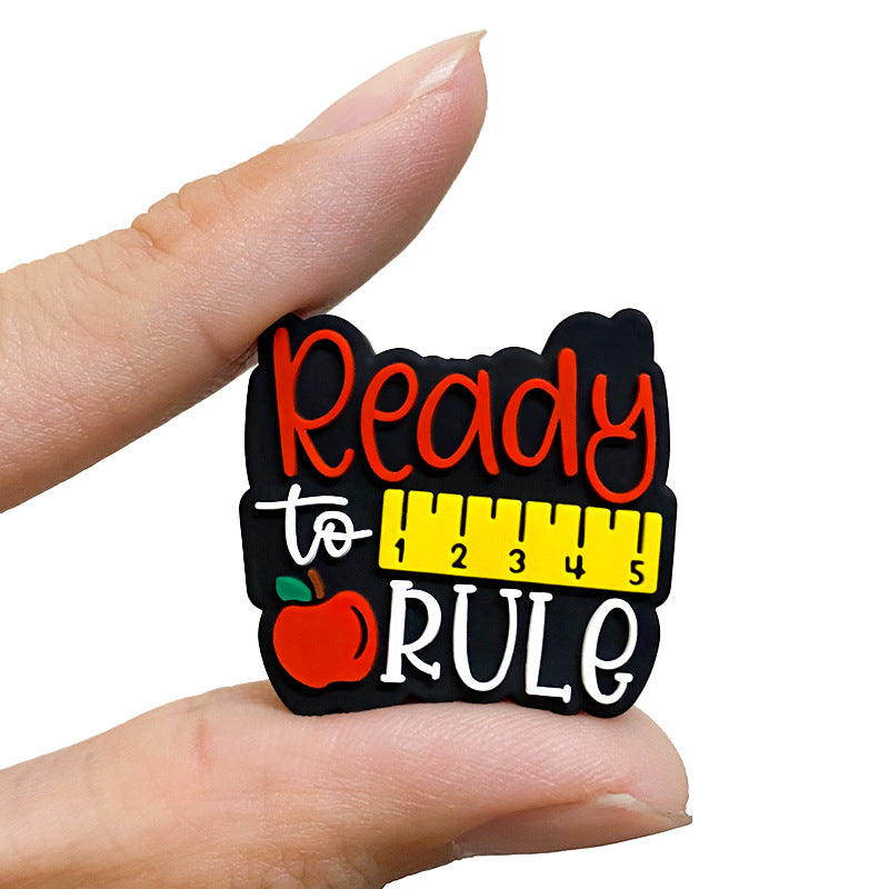 Wholesale 10pcs Apple Ruler Teacher Cartoon Beads Silicone Beads Diy Accessories ACC-BDS-WDX235