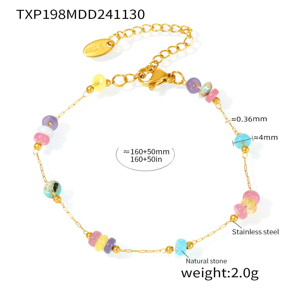 Wholesale  Stainless Steel Natural Stone Mixed Color Abacus Bead Necklace