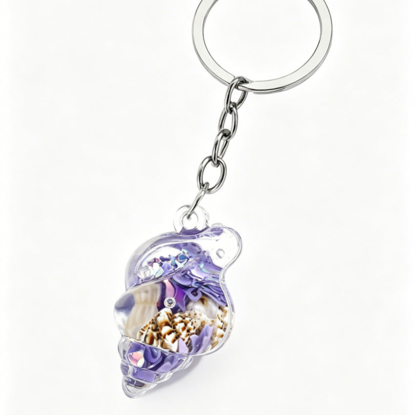 Wholesale Trendy Blue Acrylic Sea Shell Flowing Sand Keychain Charm Fashion Bag Decoration Creative Gift For Any Ocn
