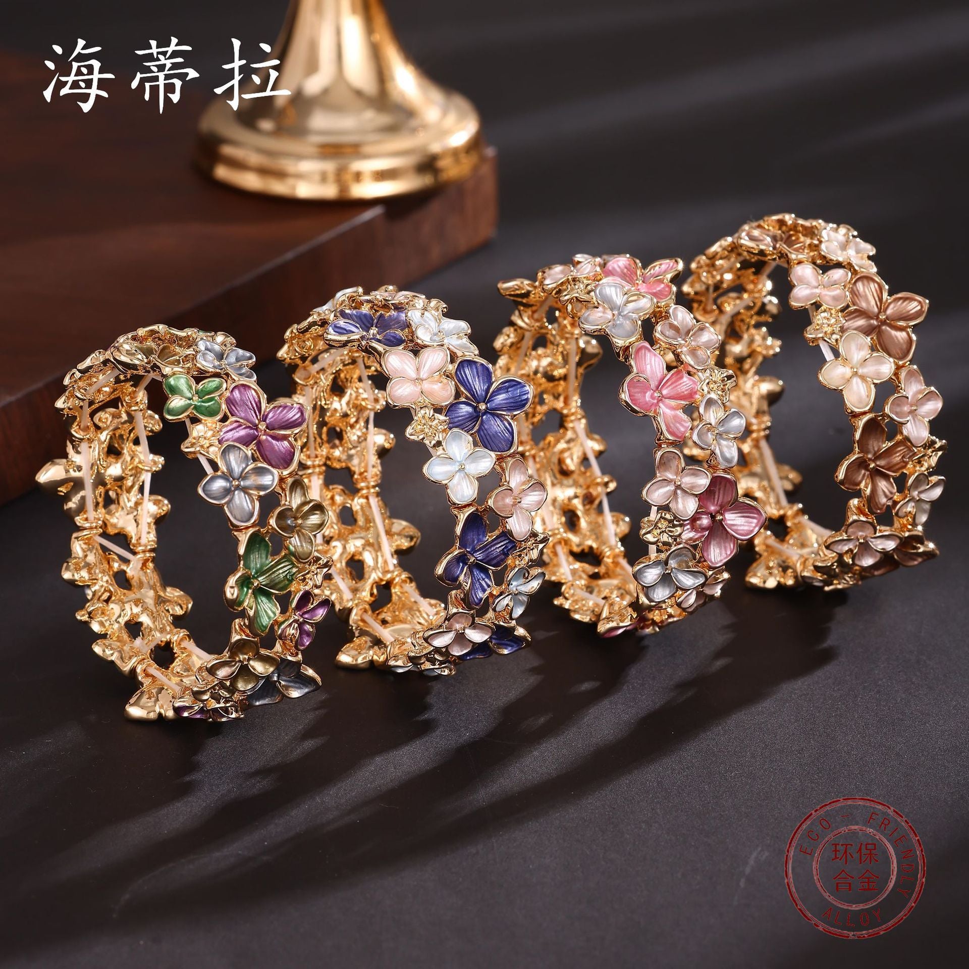 Wholesale  Enamel Small Cherry Blossom Elastic Bracelet