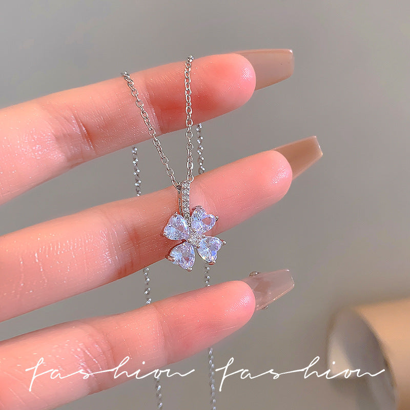 Wholesale Light Luxury Titanium Steel   Colorful Zircon Heart Necklace