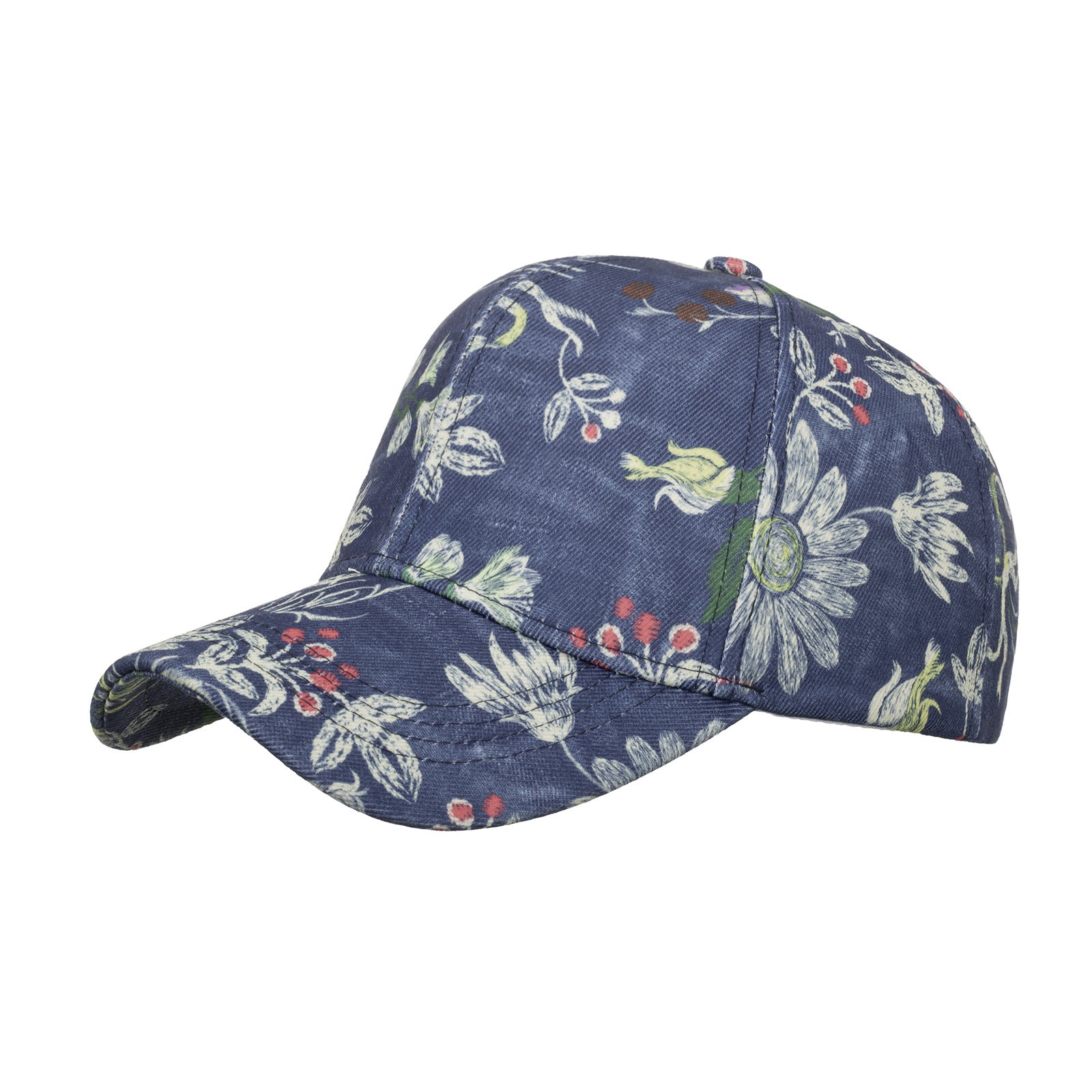 Wholesale Dark Blue Floral Print Baseball Cap Curved Brim Breathable Casual Hat For Outdoor Spring And Autumn