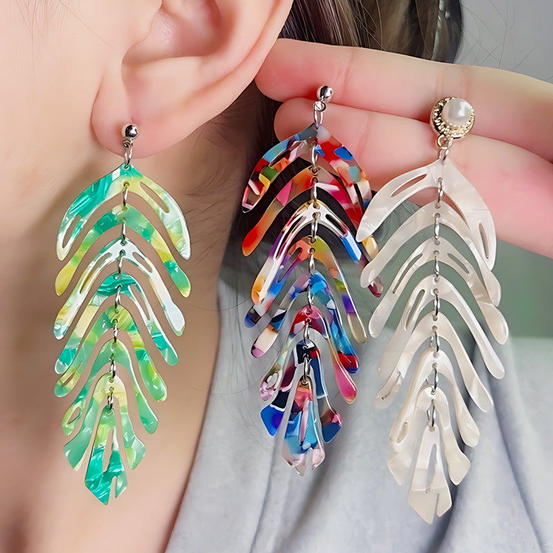 Wholesale leaf earrings fresh simple leaf acrylic acetate earrings Tassel Style