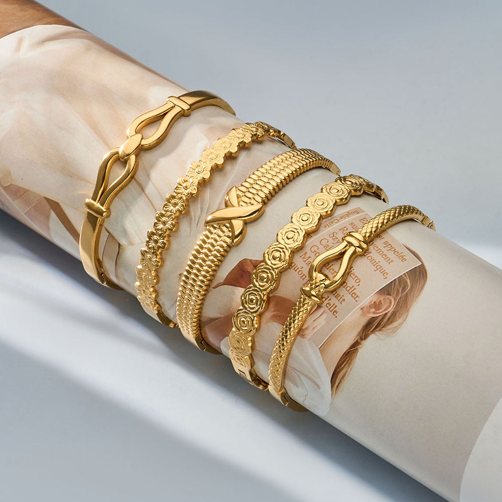 Wholesale Geometric Flower Buckle Bracelet Combination Stainless Steel Plated
