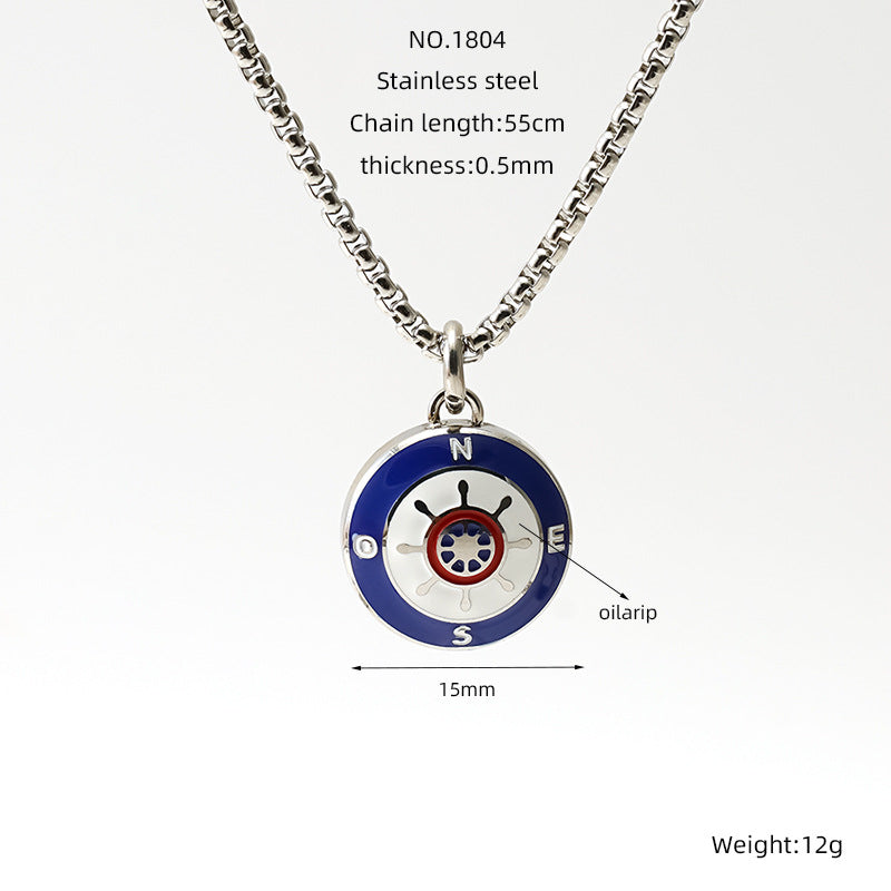 Wholesale Stainless Steel Compass Nautical Anchor Pendant Sweater Necklace ACC-NE-ZhongYao006