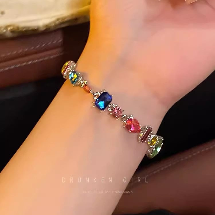 Wholesale Colorful Crystal Candy Zircon Bracelet Alloy Beaded Jewelry Accessory for Gift