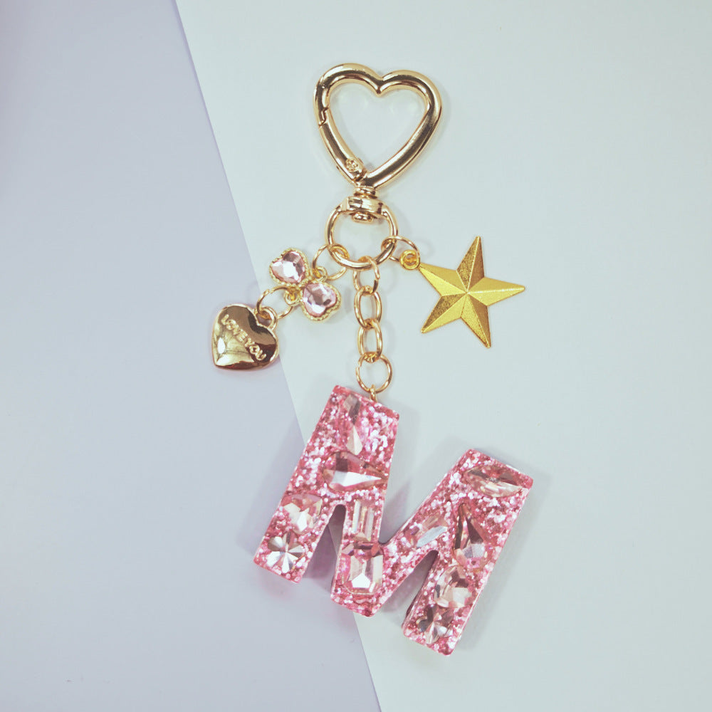 Wholesale Diamond English letter keychain heart bow shiny pendant