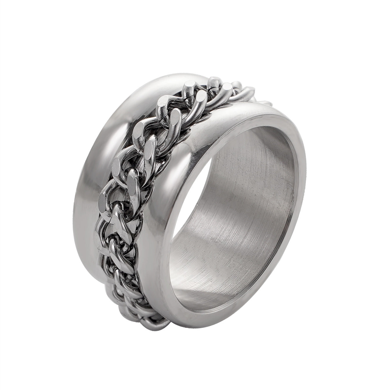 Wholesale 12mm Men's Titanium Steel Extra Wide Decompression Rotating Chain Rings ACC-RS-GouYa008