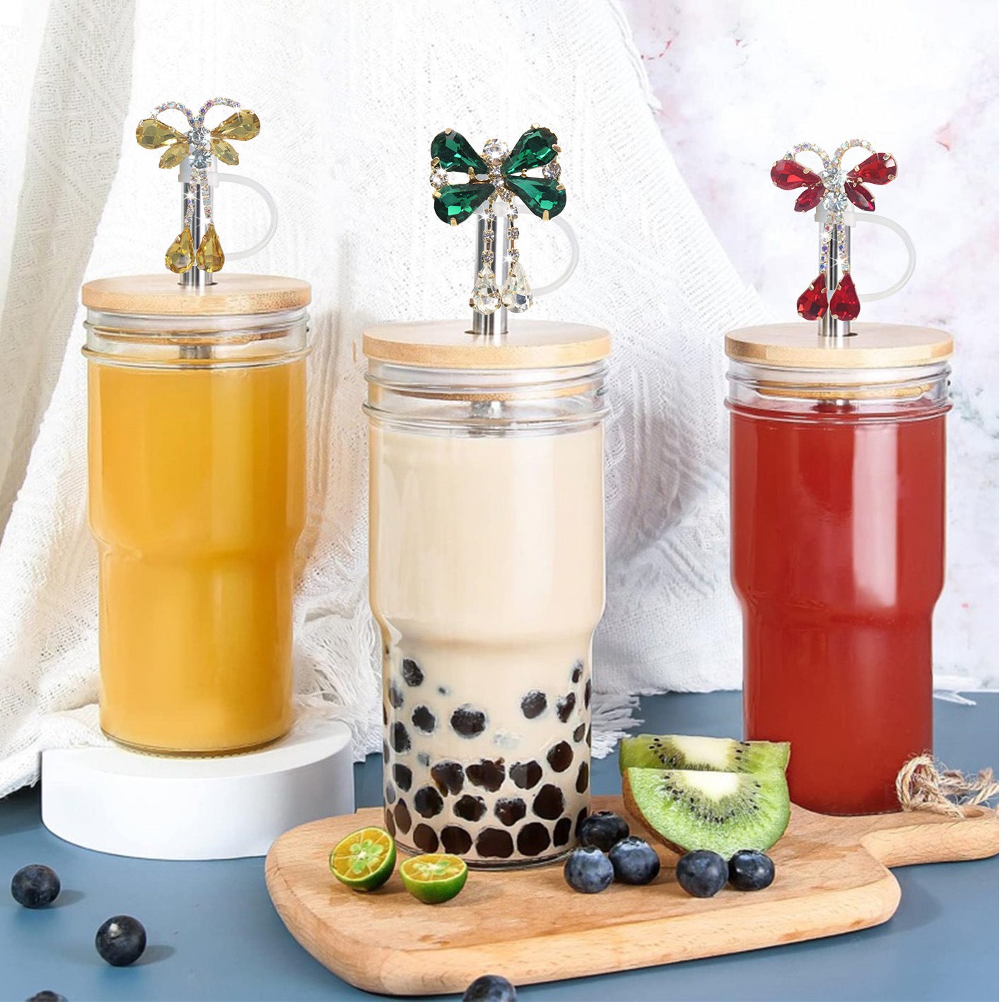 Wholesale Wholesale 50pcs Teardrop Butterfly Pendant 10mm Straw Cover Straw Tube Cap