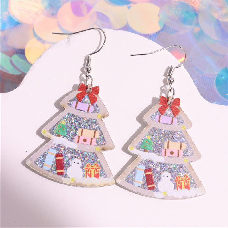 Wholesale Christmas Glitter Bookshelf Christmas Tree Earrings
