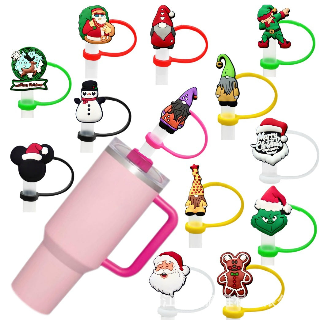 Wholesale 10pcs Christmas themed cartoons 8/ 10mm Straw Cover Straw Tube Cap