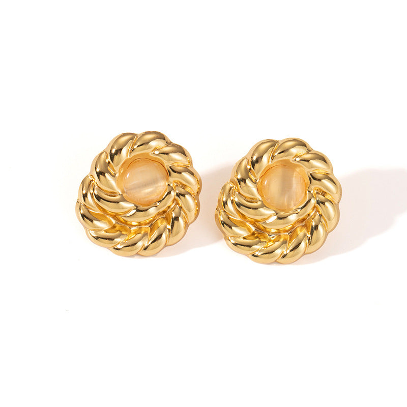 Wholesale Chic Layered Twist Stainless Steel Earrings Blue Pattern Fashion Jewelry Accessory for Women Resale