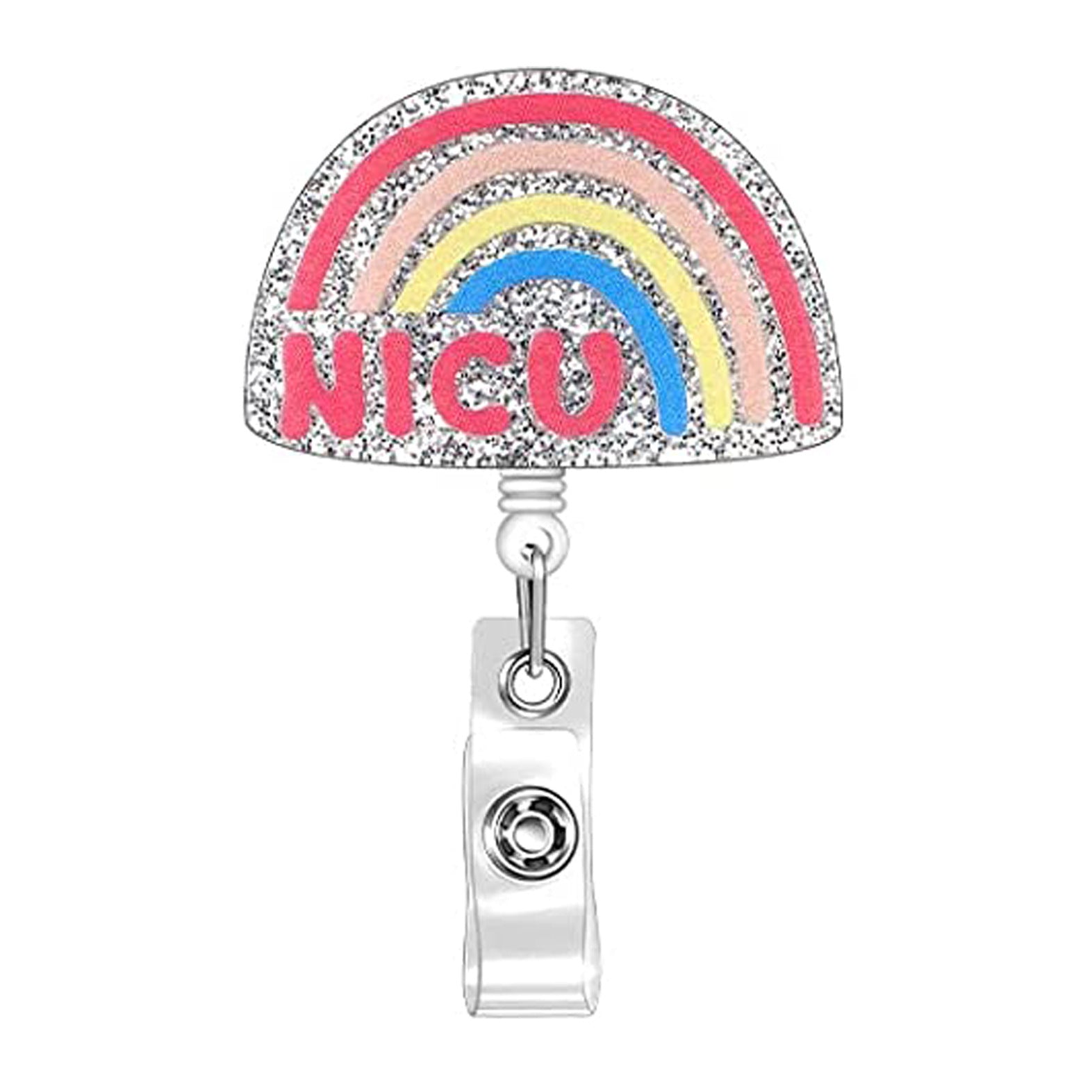 Wholesale Badge Reels Glitter Acrylic Baby Bottle Rainbow Retractable Keychain