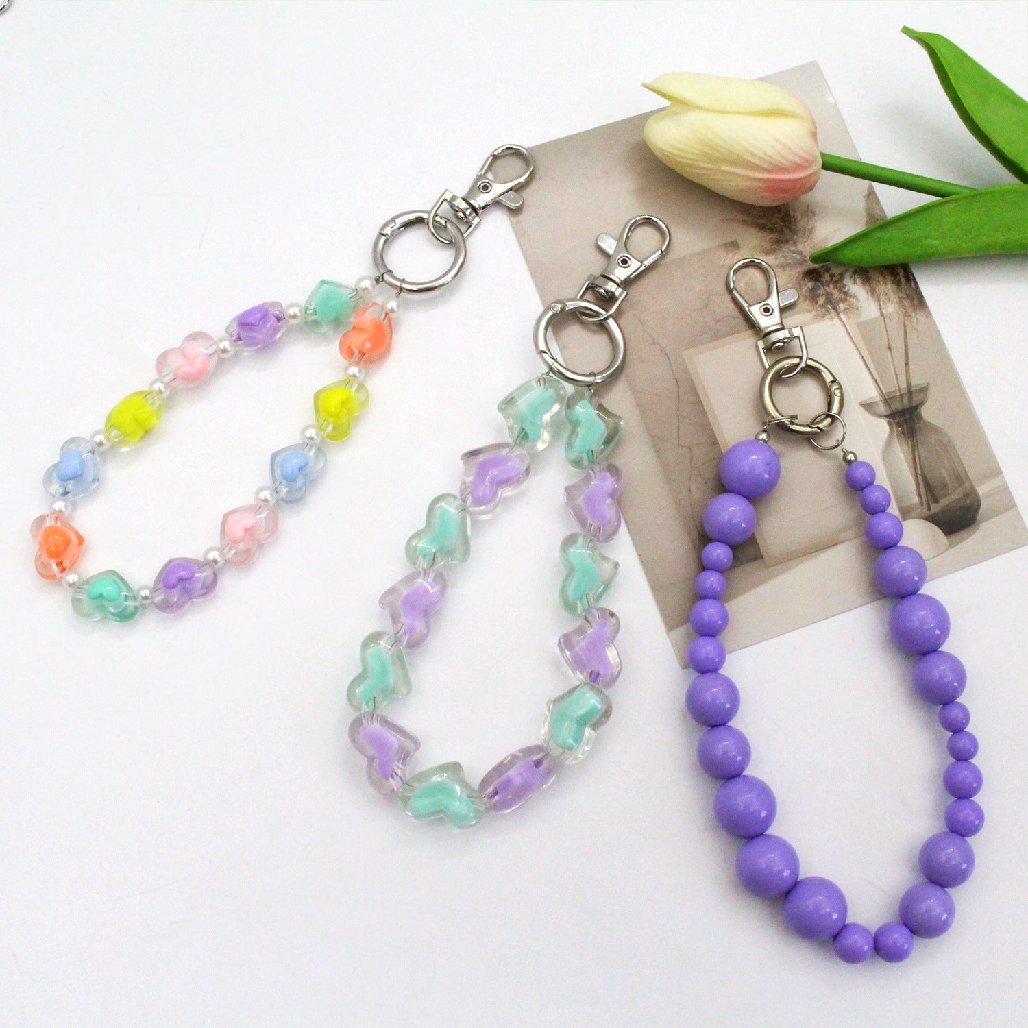 Wholesale Creative Candy Color Flower Beads Lanyard Keychains ACC-KC-Jiuxing005